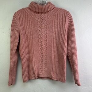 Sundance Sweater Womens Medium Pink Turtleneck Ribbed Cable Knit Pullover